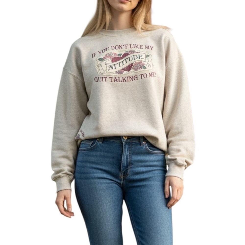 Big Dogs Embroidered Attitude Sweatshirt Patchwork Y2K Beige Medium